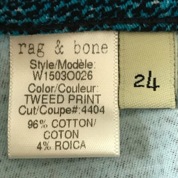 Rag & Bone Legging Jeans Women 24 Blue Tweed Print Mid Rise Pockets Slimming - Picture 13 of 14
